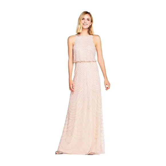 Adrianna Papell Women's Art Deco Beaded Blouson Dress with Halter Neckline